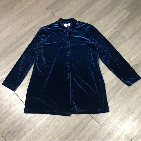Coldwater Creek Teal Blue Velvet Mandarin Collar Jacket size XL - Picture 9 of 11